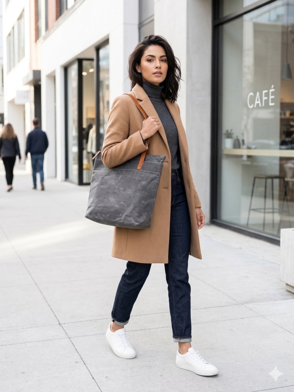 Winter Session $129 Gray Waxed Canvas Campus Tote Bag with Leather Straps - New